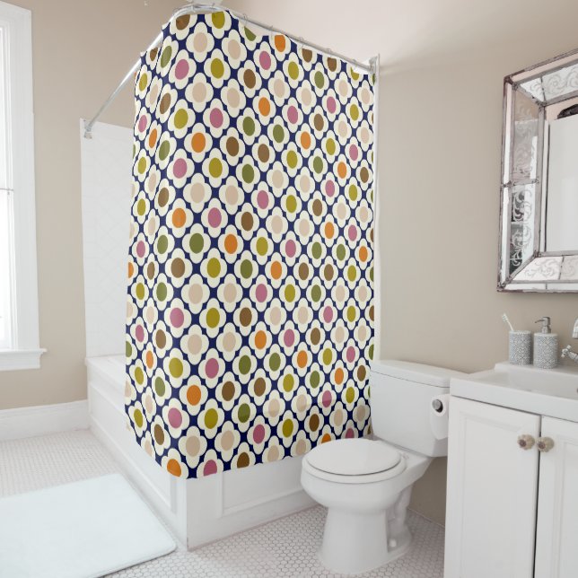 Cortina De Ducha  Mid Century Modern | Retro Pop Flower Mosaic (In situ)