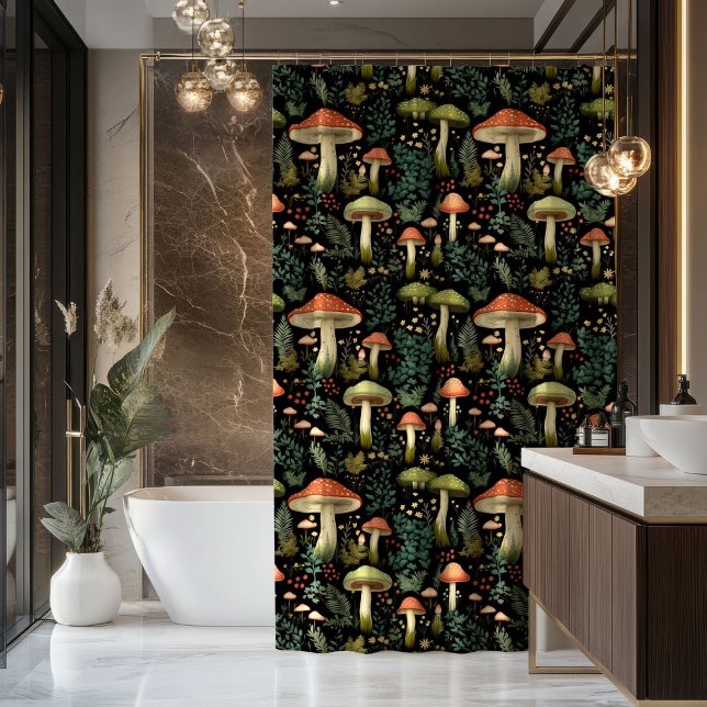 Cortina De Ducha Mid-Century Mushroom Curtain Soft Earthy Hues (Mid-Century Mushroom Curtain Soft Earthy Hues)