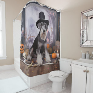 Cortina De Ducha Miniature Schnauzer Calabazas de Halloween Espeluz