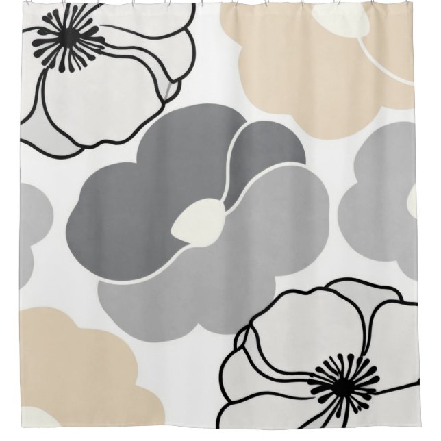 Cortina De Ducha Minimal Botanicals, Neutral Beige & Ivory Pattern (Anverso)