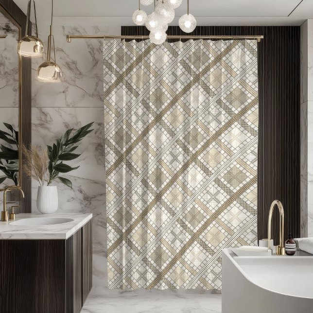 Cortina De Ducha Minimal Geometric Curtain Subtle Pastel Design (Minimal Geometric Curtain Subtle Pastel Design)