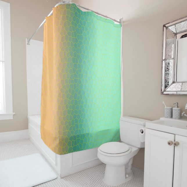 Cortina De Ducha Minimalismo Resumen Arte Palo Turquesa Coral Verde (In situ)