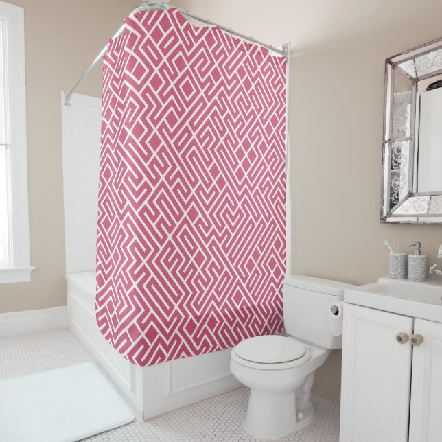 Cortina De Ducha Minimalist Maze Fill Pink Pattern (In situ)