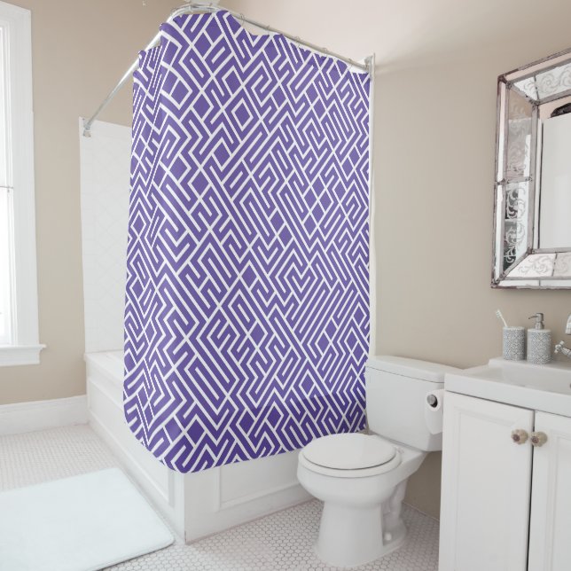 Cortina De Ducha Minimalist Maze Fill Purple Pattern (In situ)