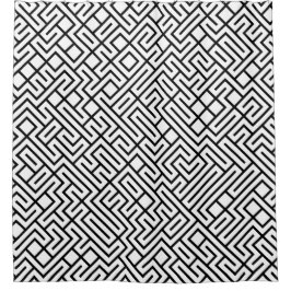 Cortina De Ducha Minimalist Maze Lines Black Pattern