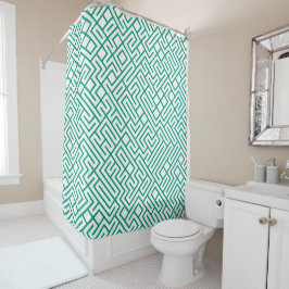 Cortina De Ducha Minimalist Maze Lines Emerald Pattern