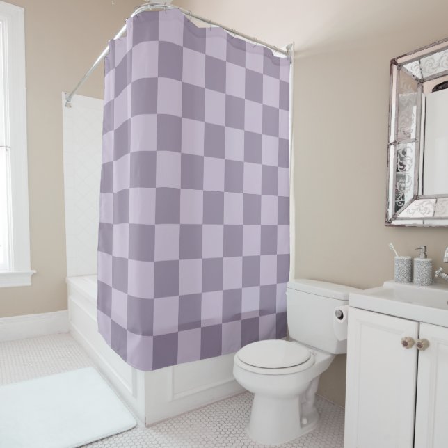 Cortina De Ducha Minimalist Soft Lavender Checkerboard Pattern  (In situ)