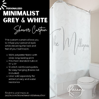 Cortina De Ducha Minimalista Personalizada Gris y Blanco