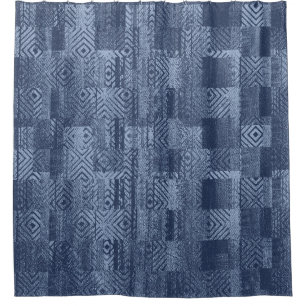 Cortina De Ducha Mínimo Denim Resumen Memphis Patchwork