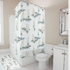 Cortina De Ducha Mínimo Surfboard Acuarela Vasos costeros de playa