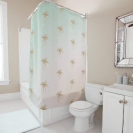 Cortina De Ducha Mint Cream Ombre Palm Tropical Gold