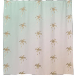 Cortina De Ducha Mint Cream Ombre Palm Tropical Gold 
