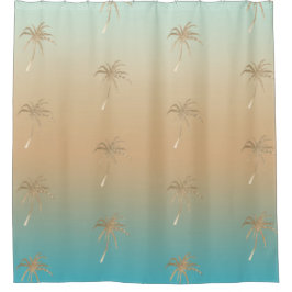Cortina De Ducha Mint Peach Aqua Tropical Gold Palm Treys