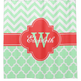 Cortina De Ducha Mint White Coral Rojo Marruecos #5 Chevron 1IQRN