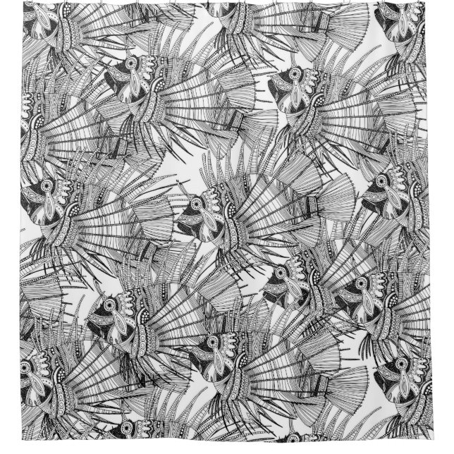 Cortina De Ducha mirador de pescado blanco negro (Anverso)