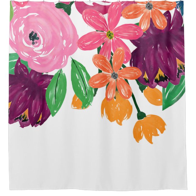 Cortina De Ducha Moda Boho acuarela Flores rosa borgoñona (Anverso)