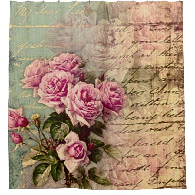 Cortina De Ducha Moda de campo francesa, chic y shabby, rosas rosad (Anverso)