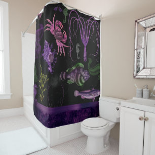 Cortina De Ducha Moda de la bruja marina   Océano gótico morado y n