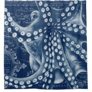 Cortina De Ducha Moda de mapa cosmético del pulpo azul