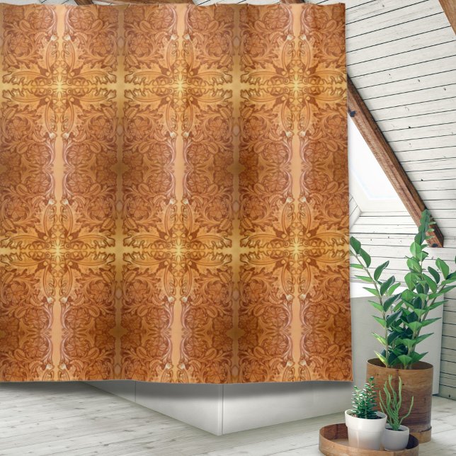 Cortina De Ducha Moda de vaquero castaño rústico cuero occidental (Rustic brown cowboy fashion western leather shower curtain)