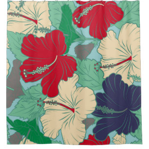 Cortina De Ducha Moda de verano. Flores exóticas en allover 