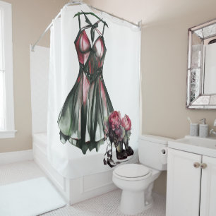 Cortina De Ducha Moda del gótico Vestido verde y rosa con estilet