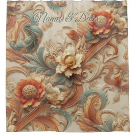 Cortina De Ducha Moda, elegancia Cremas y textura floral de cuero