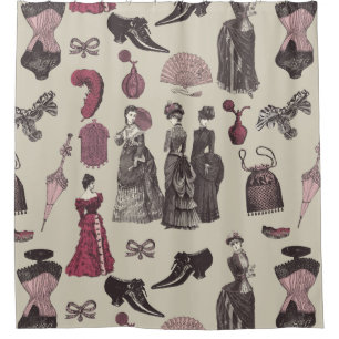 Cortina De Ducha moda femenina de la era victoriana toile beige