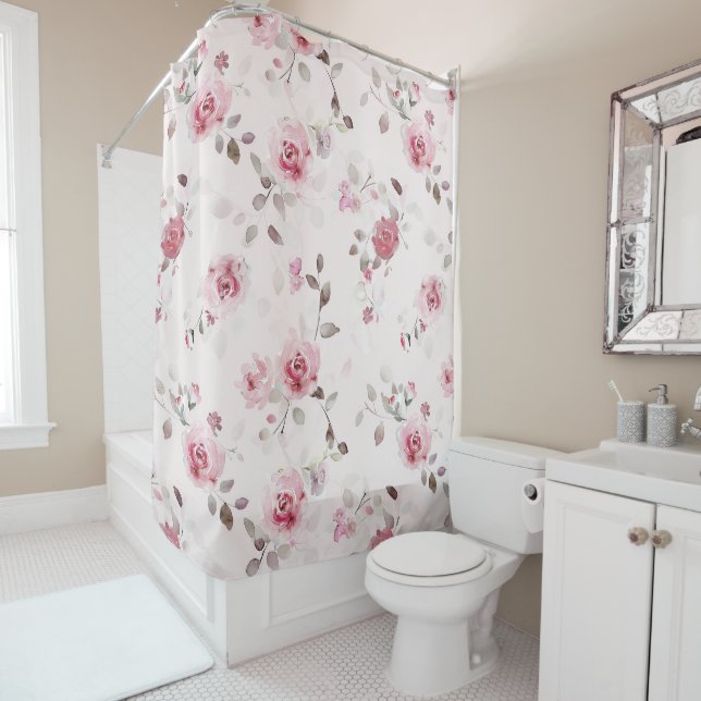 Cortina De Ducha Moda Floral rosa romántica (In situ)