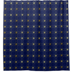 Cortina De Ducha Moda Marina Oro Azul Deco Patrón Geométrico Lujo