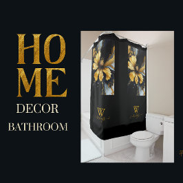 Cortina De Ducha moda oro negro abstracto floral