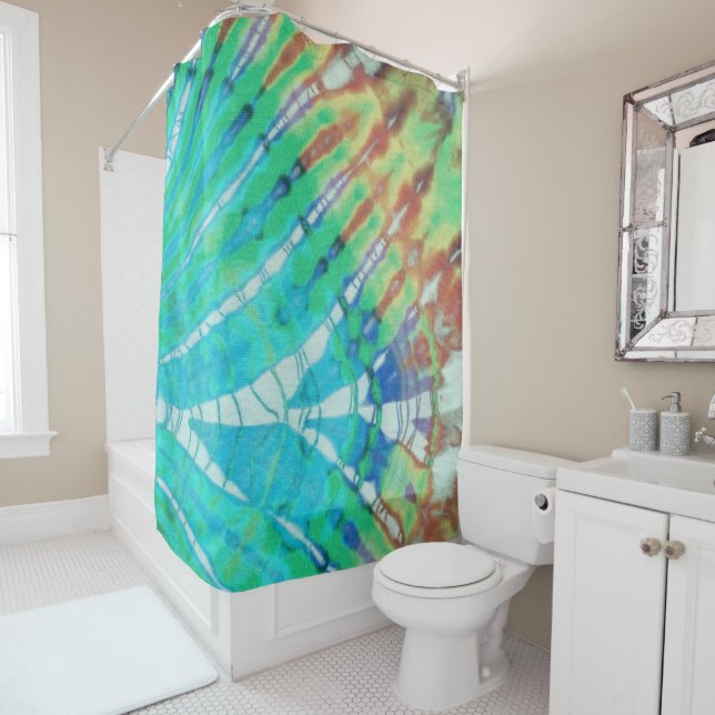 Cortina De Ducha Moda Resumen del Boho moderno Verde azulado Batik  (In situ)
