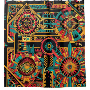 Cortina De Ducha Moda Verde azulada Vivid "Aztec Dream" Baño Cortin