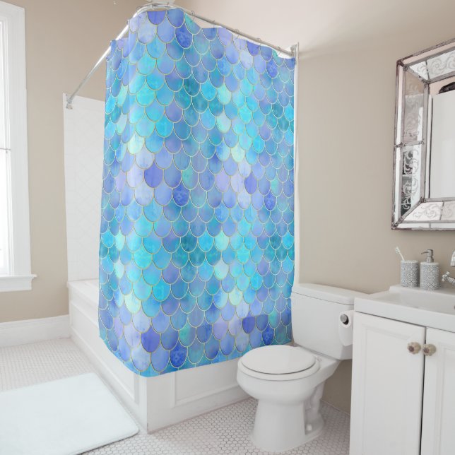 Cortina De Ducha Modelo Aqua Pearlescent & Gold Mermaid (In situ)