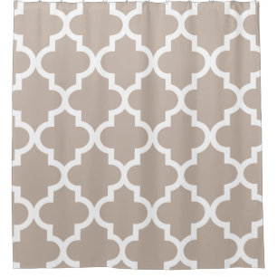 Cortina De Ducha Modelo blanco de color topo de Quatrefoil