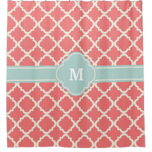 Cortina De Ducha Modelo coralino de la menta de Quatrefoil del