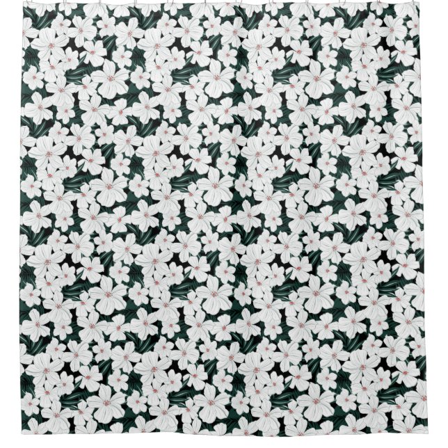 Cortina De Ducha Modelo de flores tropical blanco (Anverso)
