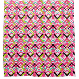 Cortina De Ducha Modelo de zigzag rosado dibujado mano