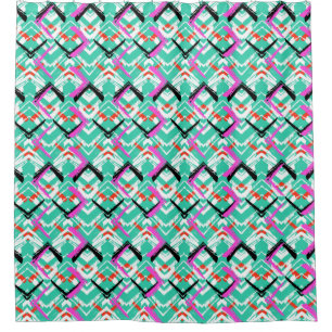 Cortina De Ducha Modelo de zigzag verde azulado dibujado mano