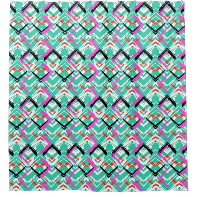 Cortina De Ducha Modelo de zigzag verde azulado dibujado mano (Anverso)
