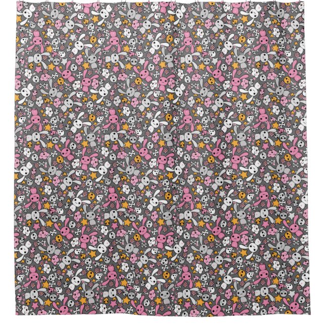 Cortina De Ducha modelo del gris del kawaii (Anverso)