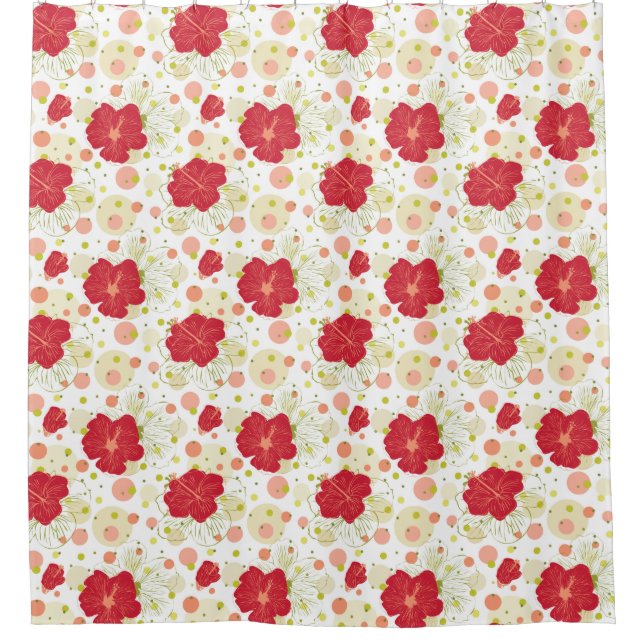 Cortina De Ducha Modelo dibujado mano del hibisco (Anverso)