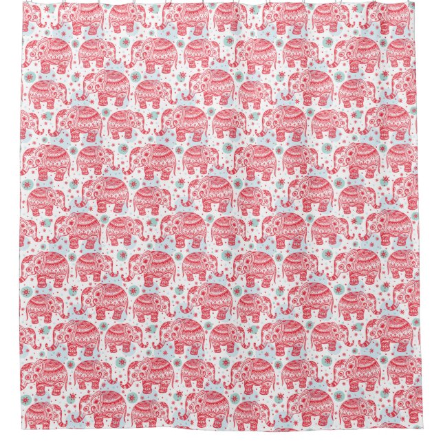 Cortina De Ducha Modelo étnico rojo del elefante (Anverso)