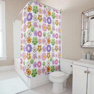 Cortina De Ducha Modelo floral 3D colorido moderno 03x4 blanco BG