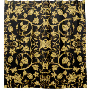 Cortina De Ducha Modelo floral del oro del negro de la vid de la