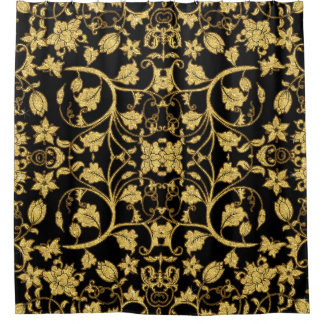 Cortina De Ducha Modelo floral del oro del negro de la vid de la