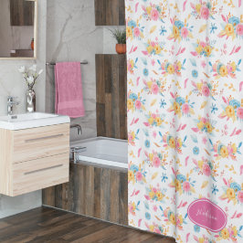 Cortina De Ducha Modelo floral rosa bonito Cuarto de baño monograma