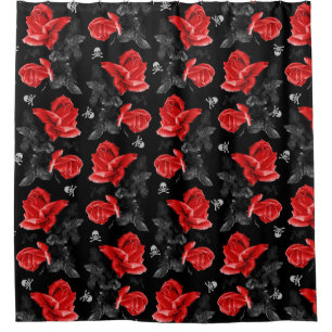 Cortina De Ducha Modelo rojo gótico de los cráneos color de rosa