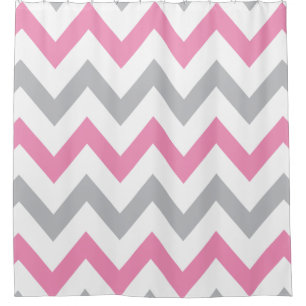 Cortina De Ducha Modelo rosado, gris y blanco elegante de Chevron