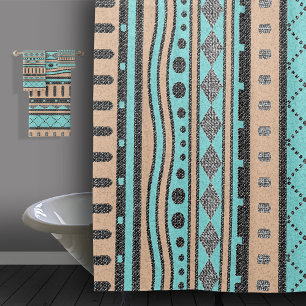 Cortina De Ducha Modelo tribal del melocotón y de la turquesa